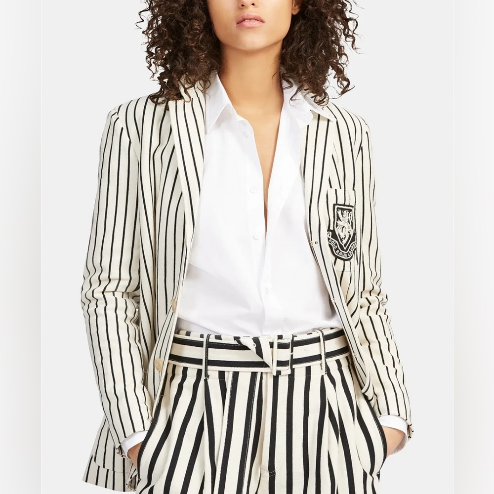 NWOT Polo Ralph Lauren Cotton Striped Crest Patch Blazer - Size 6